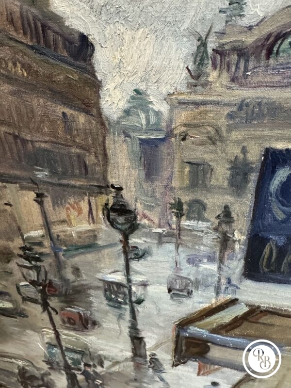 Magnifique huile - Œuvre originale sur toile signée Carlo Cherubini représentant l'avenue de l'Opéra à Paris - Vers 1950 - Tableau - Collection – Image 4