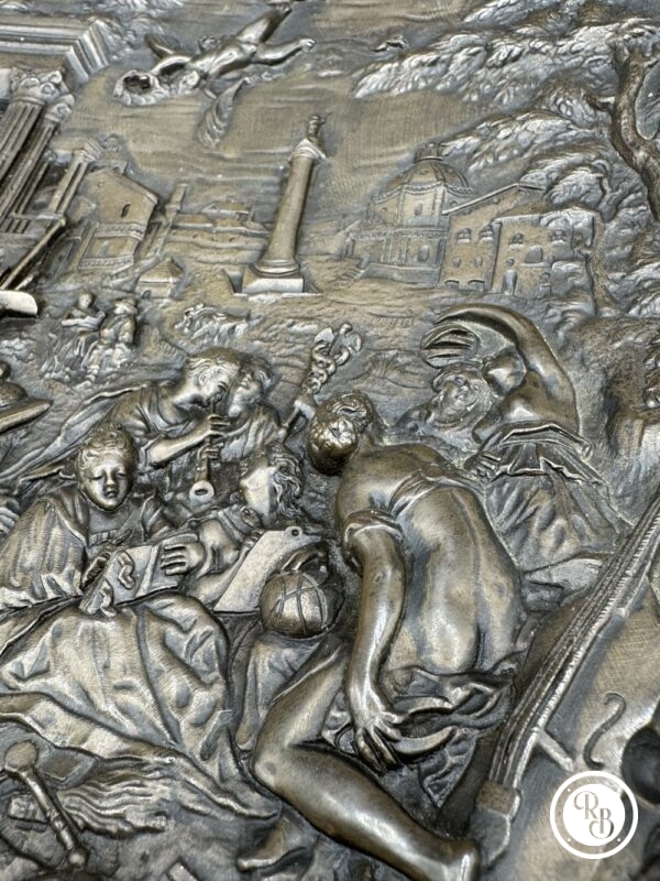 Rare bas relief - Grand médaillon en Bronze Hans Jacob Bayr - Allemagne - Minerve conduisant l'Allégorie de la Peinture vers les Arts libéraux - Décoration - Collection – Image 3