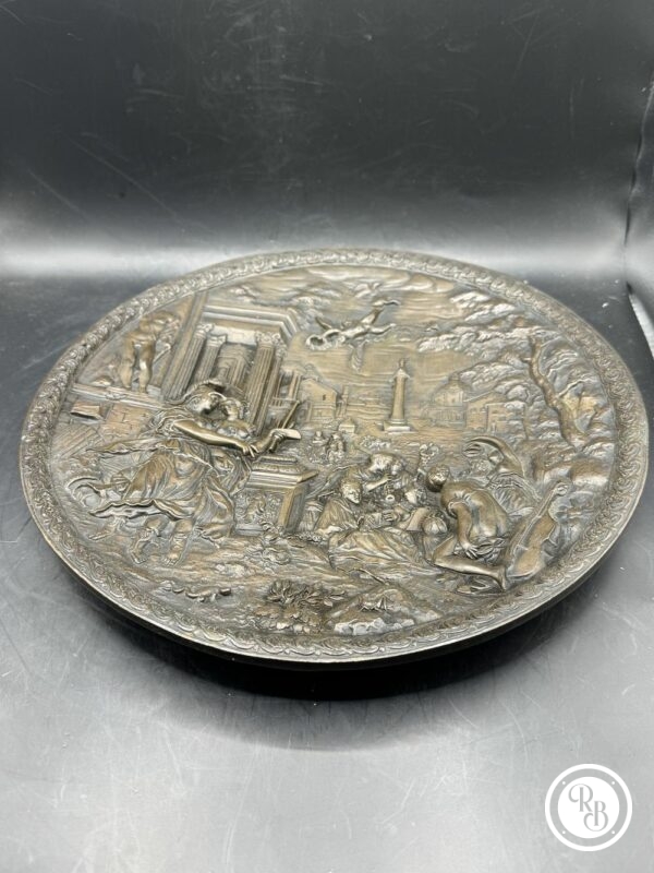 Rare bas relief - Grand médaillon en Bronze Hans Jacob Bayr - Allemagne - Minerve conduisant l'Allégorie de la Peinture vers les Arts libéraux - Décoration - Collection – Image 6