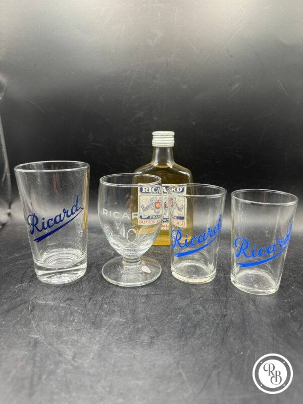 Ensemble lot Ricard - Objets publicitaires - 4 verres différentes formes et époques + mignonette - Décoration - Collection - Pastis - Bistrot - Bar - Café – Image 4
