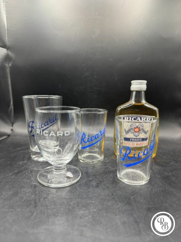 Ensemble lot Ricard - Objets publicitaires - 4 verres différentes formes et époques + mignonette - Décoration - Collection - Pastis - Bistrot - Bar - Café – Image 3