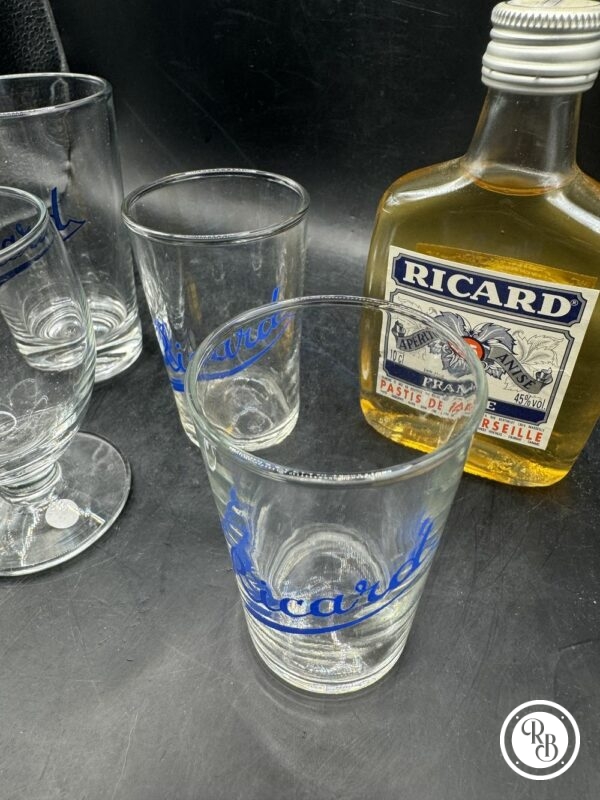 Ensemble lot Ricard - Objets publicitaires - 4 verres différentes formes et époques + mignonette - Décoration - Collection - Pastis - Bistrot - Bar - Café – Image 5