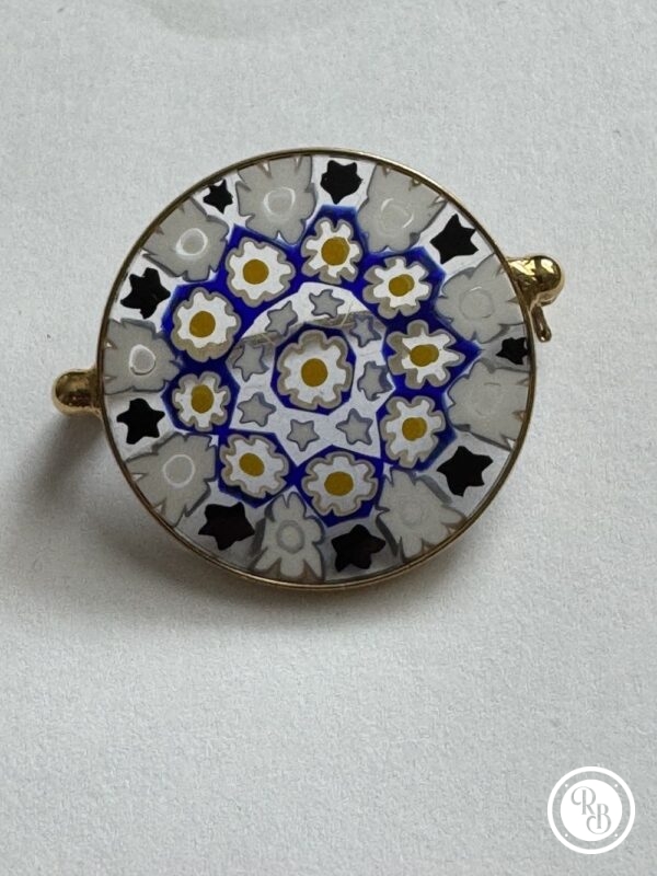Rare et unique broche en verre Vénitien faite à la main - Murano - Venise - Millefiori - Décoration florale - Cerclage en métal doré - Bijoux - Pendentif - Cadeau idéal – Image 2