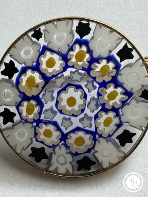 Rare et unique broche en verre Vénitien faite à la main - Murano - Venise - Millefiori - Décoration florale - Cerclage en métal doré - Bijoux - Pendentif - Cadeau idéal – Image 3