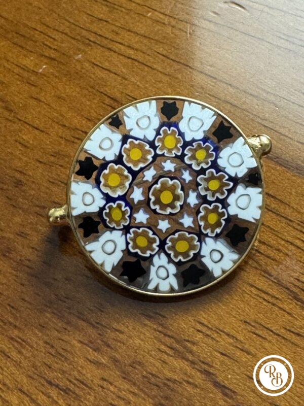 Rare et unique broche en verre Vénitien faite à la main - Murano - Venise - Millefiori - Décoration florale - Cerclage en métal doré - Bijoux - Pendentif - Cadeau idéal – Image 7