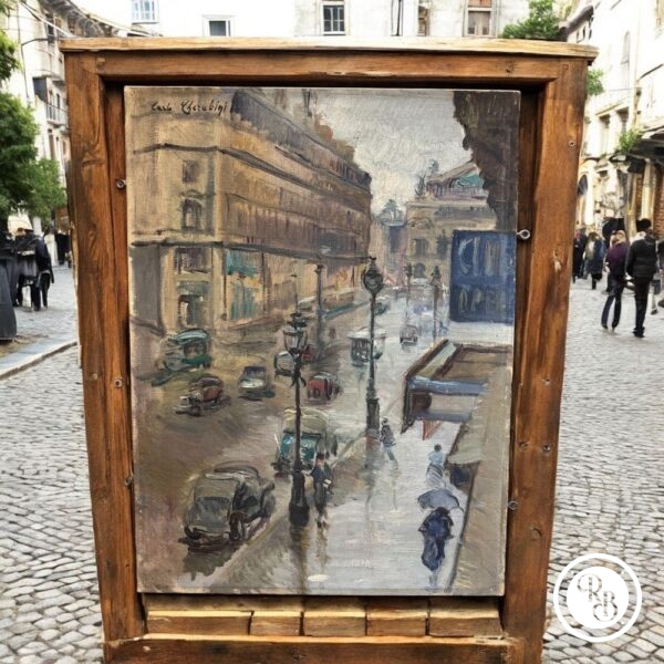 Magnifique huile - Œuvre originale sur toile signée Carlo Cherubini représentant l'avenue de l'Opéra à Paris - Vers 1950 - Tableau - Collection