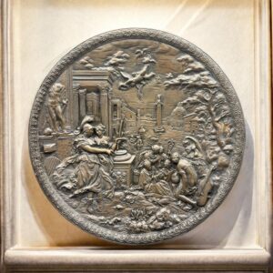 Rare bas relief - Grand médaillon en Bronze Hans Jacob Bayr - Allemagne - Minerve conduisant l'Allégorie de la Peinture vers les Arts libéraux - Décoration - Collection