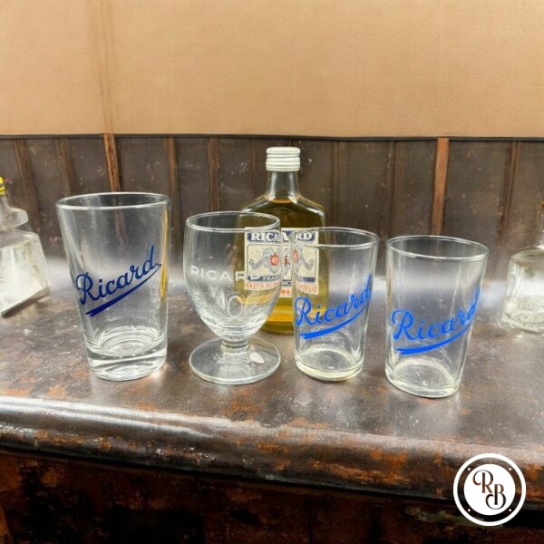 Ensemble lot Ricard - Objets publicitaires - 4 verres différentes époques + mignonettes - Décoration - Collection - Pastis - Bistrot - Bar - Café