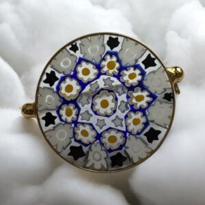 Rare broche en verre Vénitien - Murano - Venise - Millefiori - Décoration florale - Cerclage en métal doré - Bijoux - Pendentif - Cadeau idéal