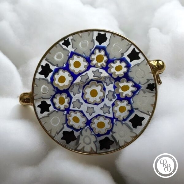 Rare broche en verre Vénitien - Murano - Venise - Millefiori - Décoration florale - Cerclage en métal doré - Bijoux - Pendentif - Cadeau idéal