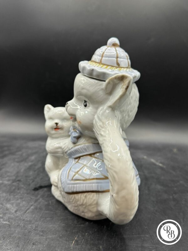 Charmante petite Théière en forme de chat (et son chaton) en faïence blanche peinte à la main - Collection - Déco – Image 2