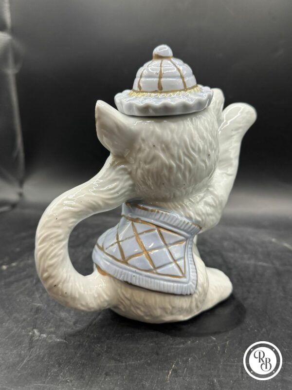 Charmante petite Théière en forme de chat (et son chaton) en faïence blanche peinte à la main - Collection - Déco – Image 3