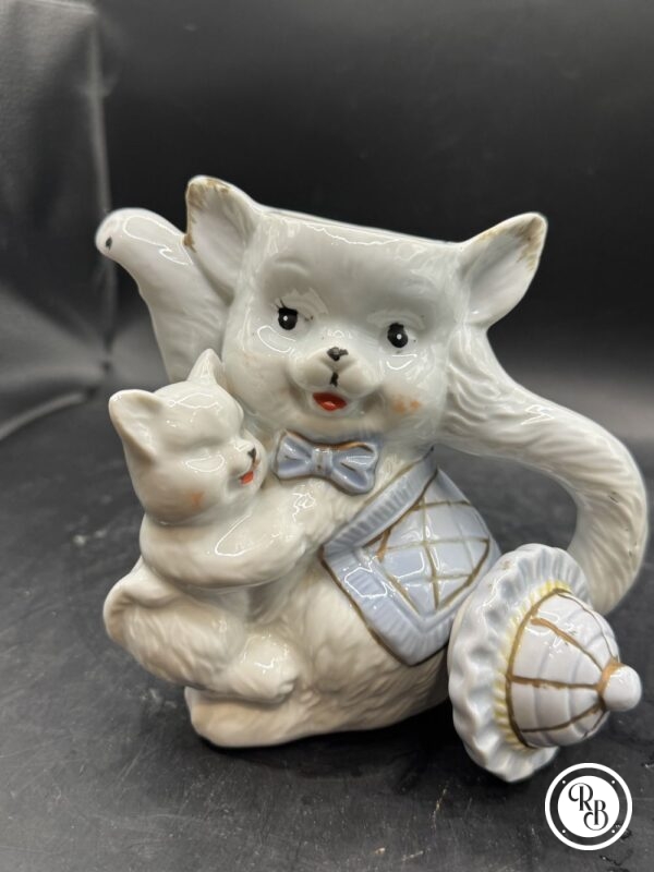 Charmante petite Théière en forme de chat (et son chaton) en faïence blanche peinte à la main - Collection - Déco – Image 5