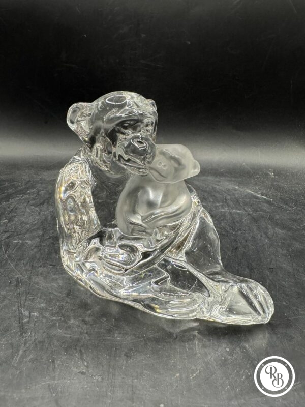 Rare - Presse papier - Singe / Guenon et son petit - En Cristal transparent et poli - Cristallerie de Saint Louis - Décoration - Collection – Image 2