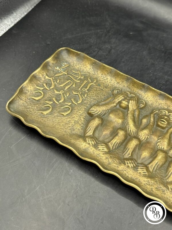 Max Le Verrier - Rare vide poche en bronze représentant trois Singes - "Le Secret du bonheur" - Ensemble original signé - Collection - Décoration – Image 4