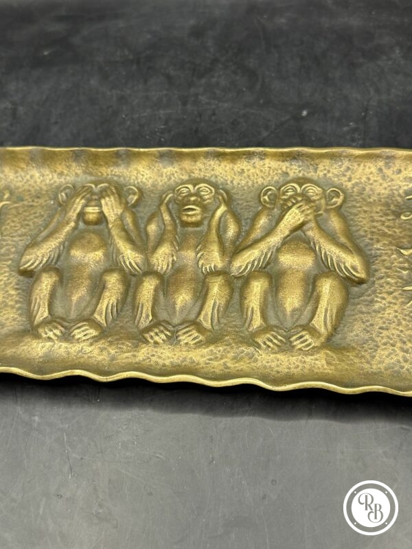 Max Le Verrier - Rare vide poche en bronze représentant trois Singes - "Le Secret du bonheur" - Ensemble original signé - Collection - Décoration – Image 5