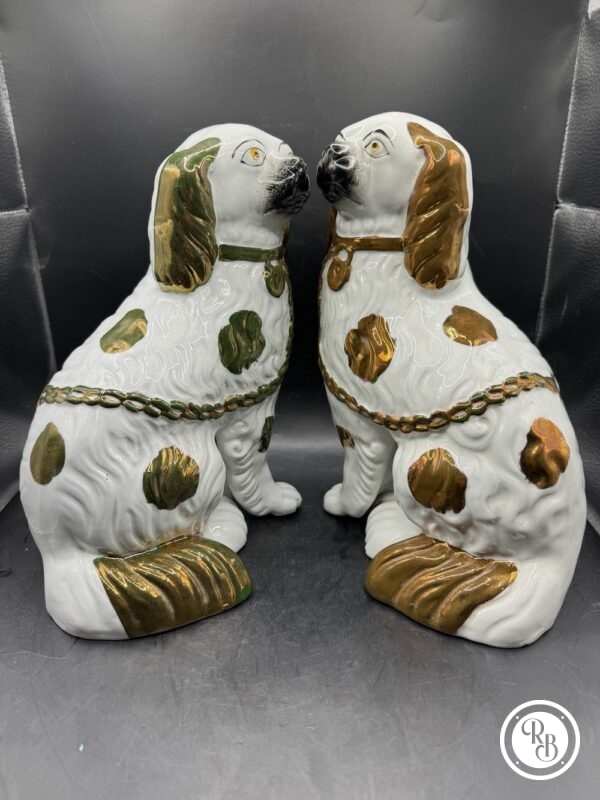 Paire/duo de Statuettes anciennes (2) de chiens en Céramique craquelée - Staffordshire - Cavaliers King Charles - Foujita - Début 20ème - Décoration - Collection – Image 2