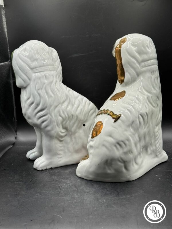Paire/duo de Statuettes anciennes (2) de chiens en Céramique craquelée - Staffordshire - Cavaliers King Charles - Foujita - Début 20ème - Décoration - Collection – Image 4