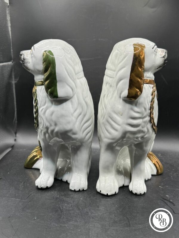 Paire/duo de Statuettes anciennes (2) de chiens en Céramique craquelée - Staffordshire - Cavaliers King Charles - Foujita - Début 20ème - Décoration - Collection – Image 5