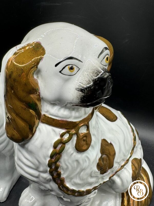Paire/duo de Statuettes anciennes (2) de chiens en Céramique craquelée - Staffordshire - Cavaliers King Charles - Foujita - Début 20ème - Décoration - Collection – Image 6