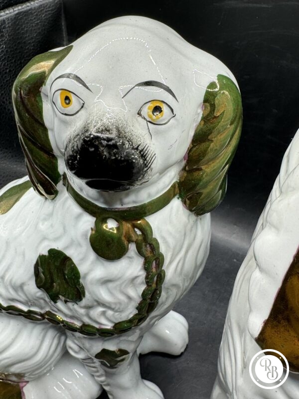 Paire/duo de Statuettes anciennes (2) de chiens en Céramique craquelée - Staffordshire - Cavaliers King Charles - Foujita - Début 20ème - Décoration - Collection – Image 7