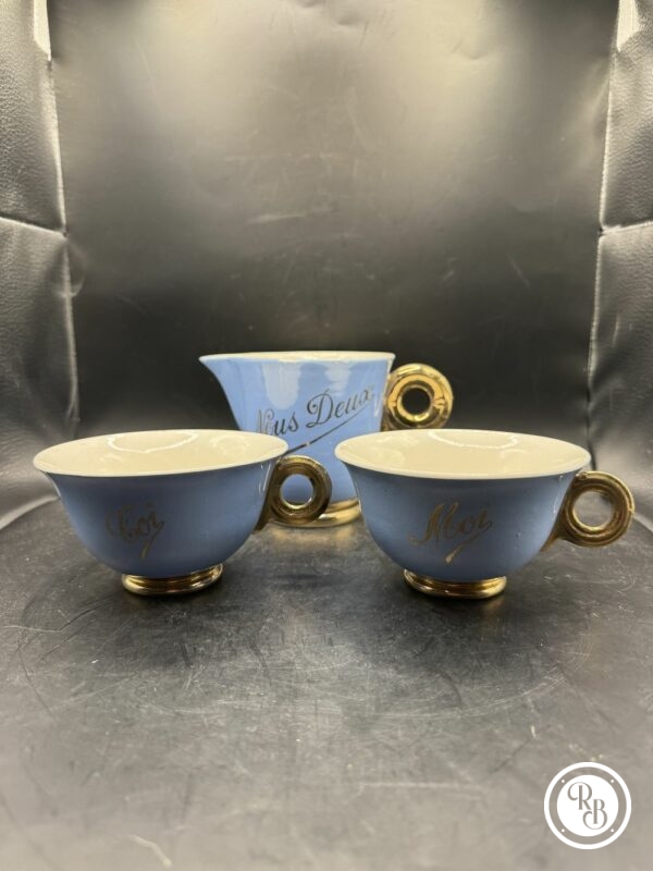 Ancien service Toi & Moi - Faïence ancienne - Véritable Opaque - Bleu - Digoin Sarreguemines - Collection - Décoration