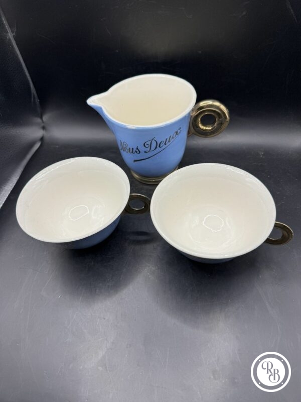 Ancien service Toi & Moi - Nous deux - Faïence ancienne - Véritable Opaque - Bleu - Digoin Sarreguemines  - Collection - Décoration – Image 3