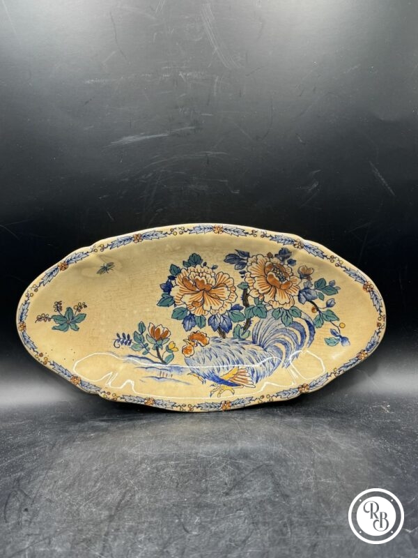 Rare Ancien ravier creux modèle Coq et Pivoines de la Faïencerie de Gien - Entre 1940 et 1950 - Décoration - Collection – Image 2