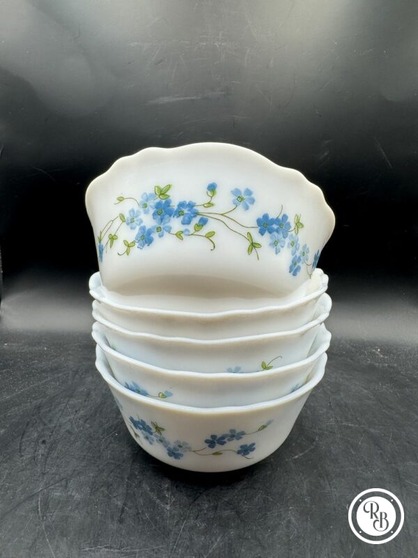 Ensemble/Lot de 5 anciens bols Arcopal - France - Série Véronica - Décor Myosotis - Des années 70 - Collection - Décoration - Vintage – Image 3