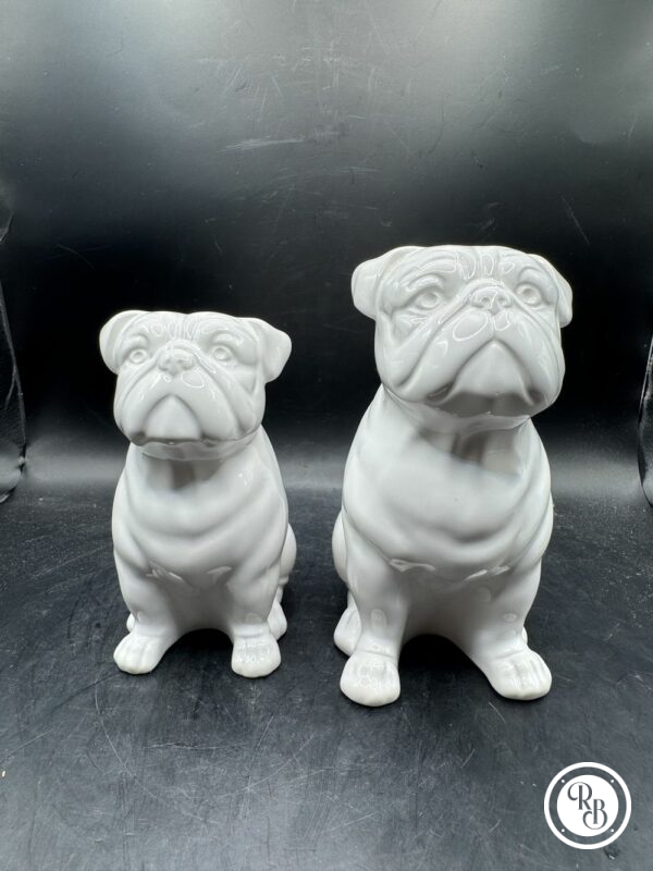 Ensemble/Lot de 2 Statuettes de chien en céramique blanche - Bouledogue/Carlin - Collection - Décoration – Image 2