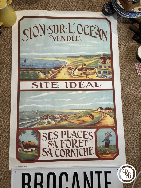 Introuvable Affiche originale "Sion sur l'Océan - Vendée 85" - Site Idéal, ses Plages, sa Forêt, sa Corniche - Vers 1950 - M. Bourdin/Imprimerie M. Jagueneau Nantes - 95 x 65 cm - Collection - Décoration - Saint Gilles Croix de Vie – Image 2