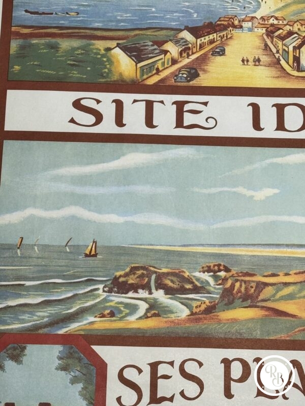 Introuvable Affiche originale "Sion sur l'Océan - Vendée 85" - Site Idéal, ses Plages, sa Forêt, sa Corniche - Vers 1950 - M. Bourdin/Imprimerie M. Jagueneau Nantes - 95 x 65 cm - Collection - Décoration - Saint Gilles Croix de Vie – Image 3
