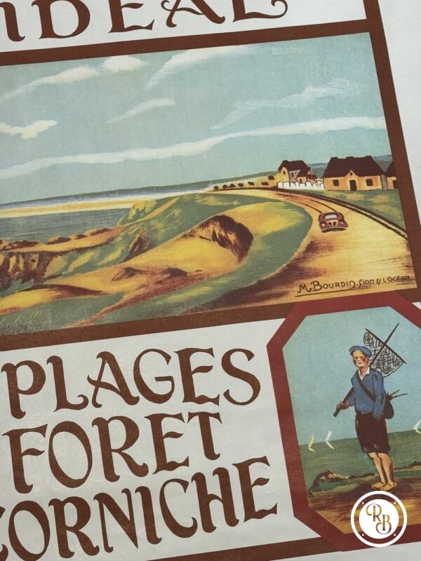 Introuvable Affiche originale "Sion sur l'Océan - Vendée 85" - Site Idéal, ses Plages, sa Forêt, sa Corniche - Vers 1950 - M. Bourdin/Imprimerie M. Jagueneau Nantes - 95 x 65 cm - Collection - Décoration - Saint Gilles Croix de Vie – Image 4