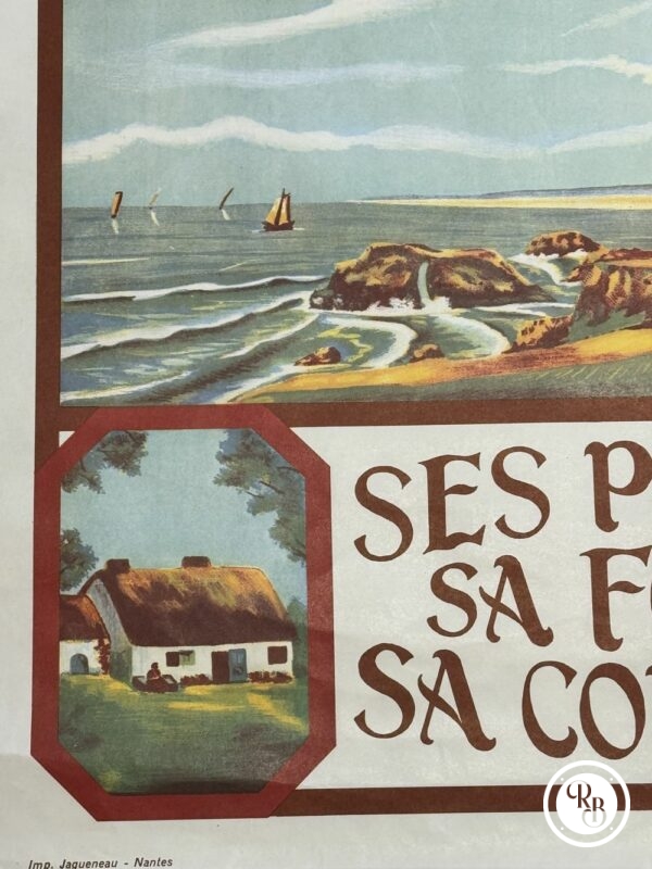 Introuvable Affiche originale "Sion sur l'Océan - Vendée 85" - Site Idéal, ses Plages, sa Forêt, sa Corniche - Vers 1950 - M. Bourdin/Imprimerie M. Jagueneau Nantes - 95 x 65 cm - Collection - Décoration - Saint Gilles Croix de Vie – Image 5