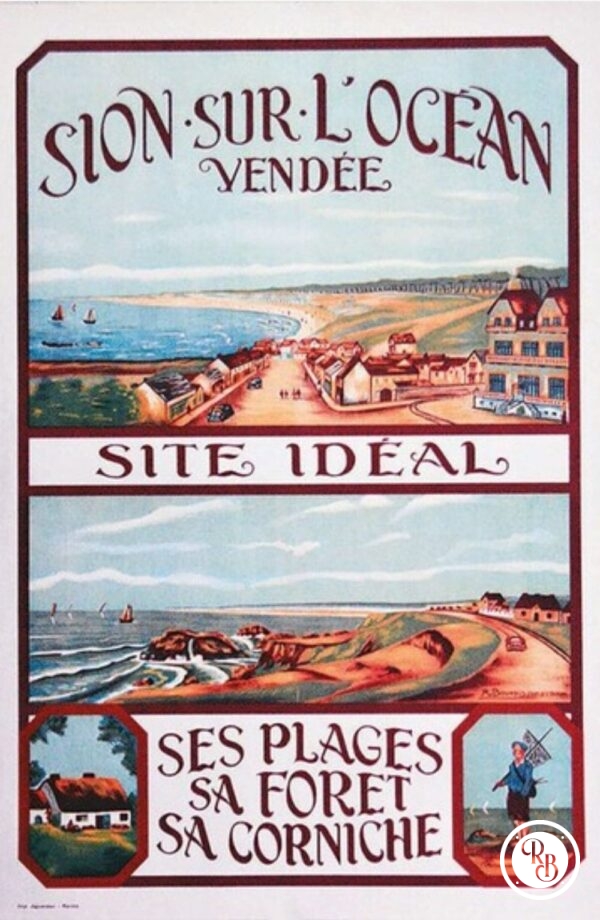 Introuvable Affiche originale "Sion sur l'Océan - Vendée 85" - Site Idéal, ses Plages, sa Forêt, sa Corniche - Vers 1950 - M. Bourdin/Imprimerie M. Jagueneau Nantes - 95 x 65 cm - Collection - Décoration - Saint Gilles Croix de Vie – Image 6