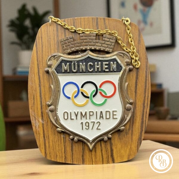 Rare Plaque commémorative en bois des Jeux Olympiques d'été - jo - Munich - München de 1972 - Collection - Décoration - Allemagne