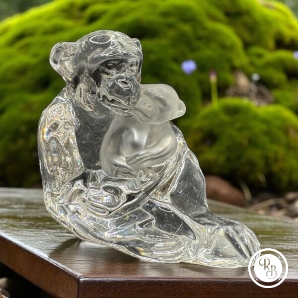 Rare - Presse papier - Singe / Guenon et son petit - En Cristal transparent et poli - Cristallerie de Saint Louis - Décoration - Collection