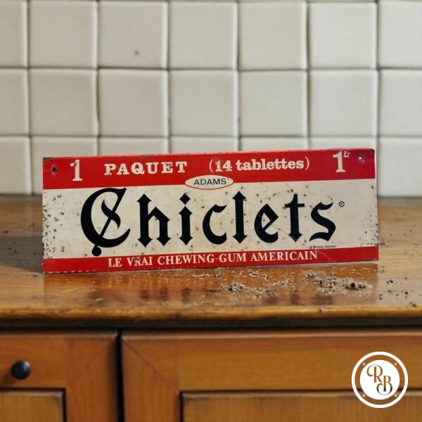 Très rare ancienne Plaque publicitaire en métal 42 x 14 cm - Chewing-gum Chiclets - USA - Vers 1960 - Déco - Collection