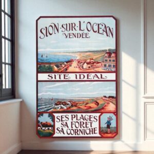 Introuvable Affiche originale "Sion sur l'Océan - Vendée 85" - Site Idéal, ses Plages, sa Forêt, sa Corniche - Vers 1950 - M. Bourdin/Imprimerie M. Jagueneau Nantes - Poster 95 x 65 cm - Collection - Décoration - Saint Gilles Croix de Vie