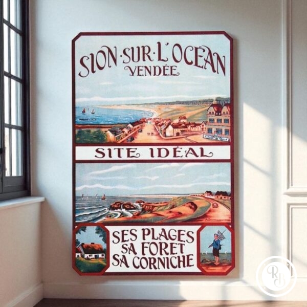 Introuvable Affiche originale "Sion sur l'Océan - Vendée 85" - Site Idéal, ses Plages, sa Forêt, sa Corniche - Vers 1950 - M. Bourdin/Imprimerie M. Jagueneau Nantes - Poster 95 x 65 cm - Collection - Décoration - Saint Gilles Croix de Vie