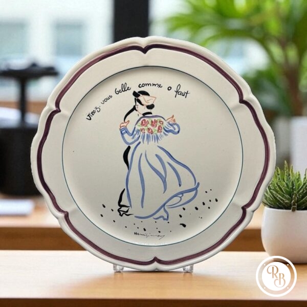 Rare Ancienne grande Assiette/Plat (2) en Faïence, l'ensemble signé Henry Simon - la danse du patois - La Roche sur Yon - Vendée - Fait main - Collection - Décoration