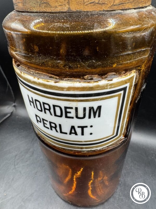 Rare et Ancien grand pot/flacon à Pharmacie - Pot d'Apothicaire en verre ambré du 19ème siècle - Hordeum Perlat - Collection - Décoration – Image 3
