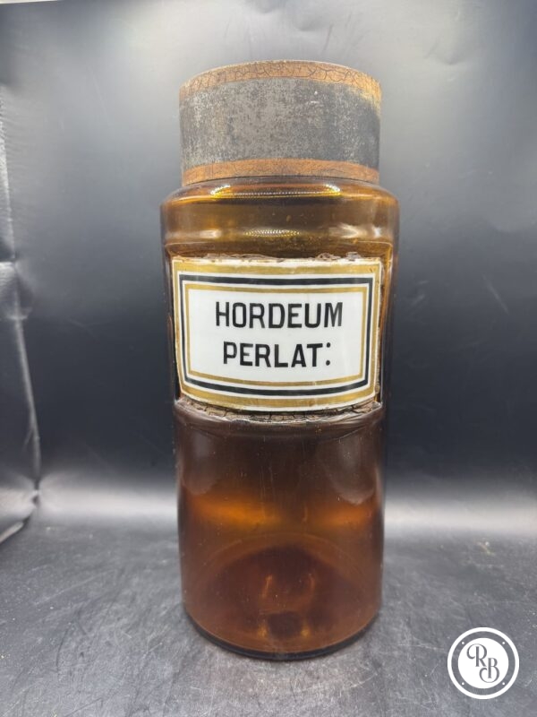 Rare et Ancien grand pot/flacon à Pharmacie - Pot d'Apothicaire en verre ambré du 19ème siècle - Hordeum Perlat - Collection - Décoration – Image 4