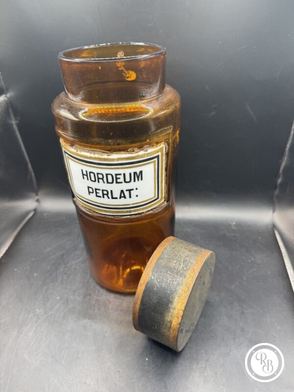 Rare et Ancien grand pot/flacon à Pharmacie - Pot d'Apothicaire en verre ambré du 19ème siècle - Hordeum Perlat - Collection - Décoration – Image 8
