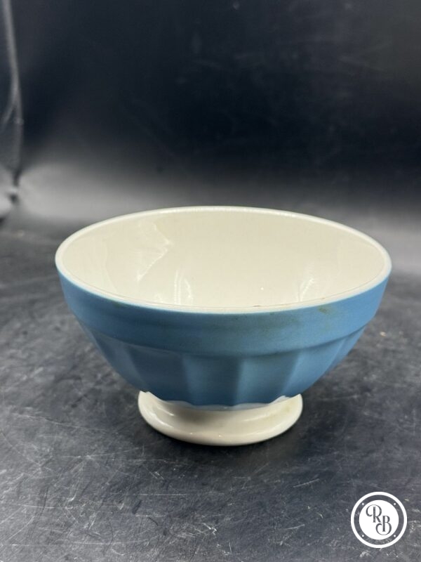 Petit bol à godons (à facettes) - Assez ancien - Café au Lait - En céramique blanche et bleue - Estampillé Digoin-Sarreguemines - Décoration - Collection – Image 4