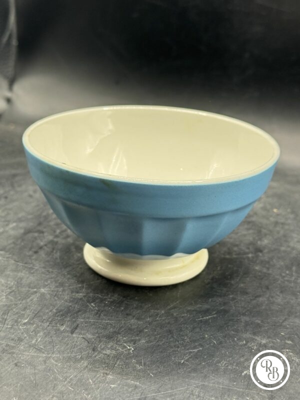 Petit bol à godons (à facettes) - Assez ancien - Café au Lait - En céramique blanche et bleue - Estampillé Digoin-Sarreguemines - Décoration - Collection – Image 5