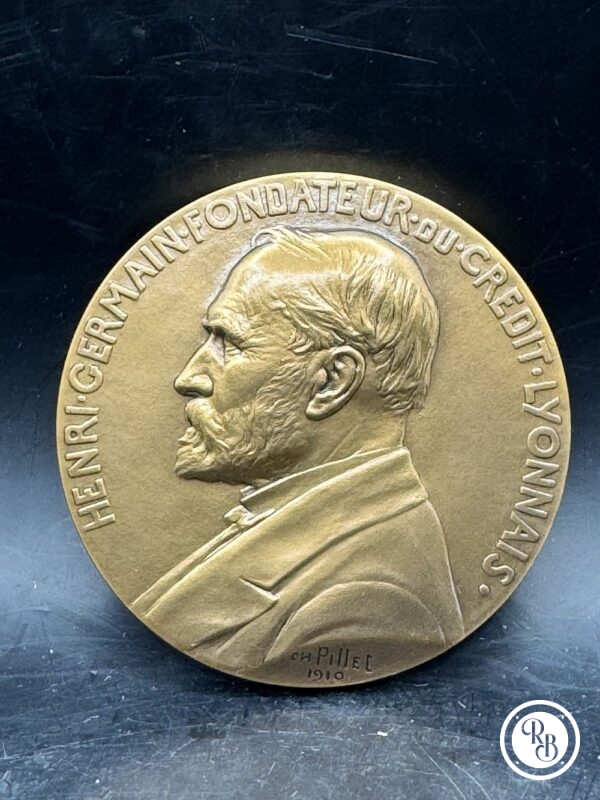 Médaille en bronze doré - Henri Germain Fondateur du Crédit Lyonnais - Signée Pillet 1910 - Collection – Image 2