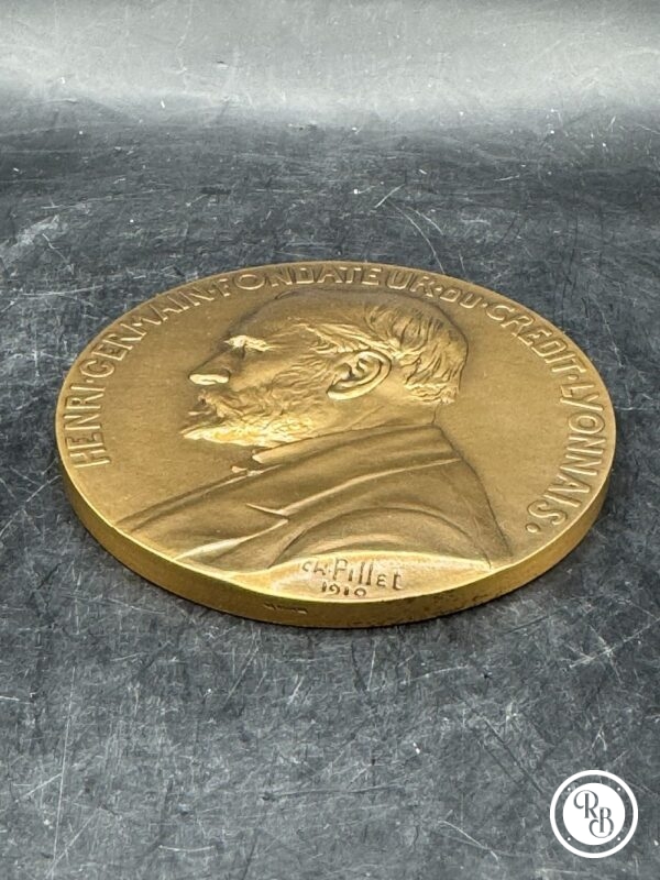 Médaille en bronze doré - Henri Germain Fondateur du Crédit Lyonnais - Signée Pillet 1910 - Collection – Image 4