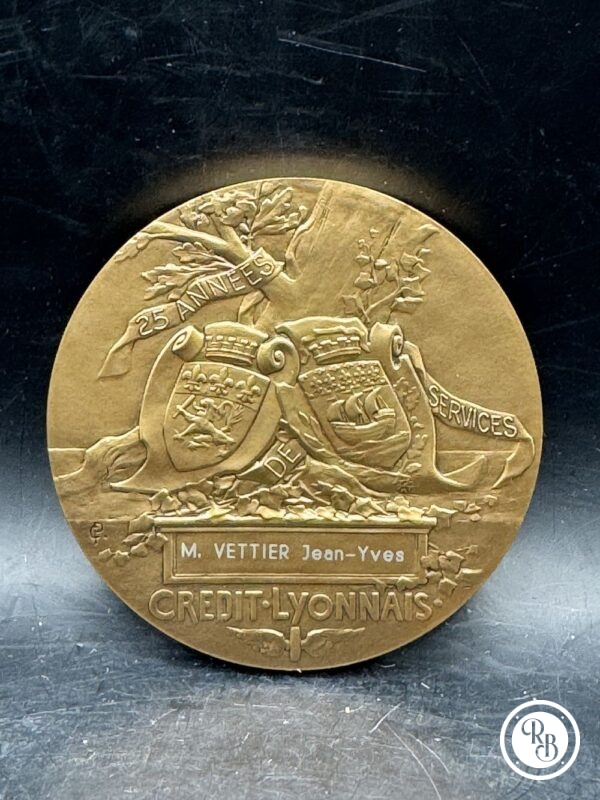Médaille en bronze doré - Henri Germain Fondateur du Crédit Lyonnais - Signée Pillet 1910 - Collection – Image 3