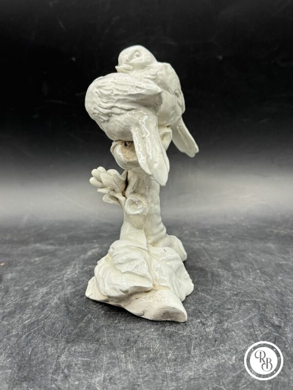 Rare petite statuette duo d'oiseaux en porcelaine - Début 20ème - Mésanges - Pinsons - Moineaux - Capodimonte - Made in Italie - Estampillée - Collection - Décoration – Image 3